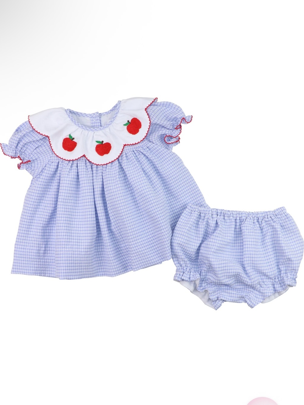 Cecil and Lou Blue Gingham Seersucker Apple Diaper Set